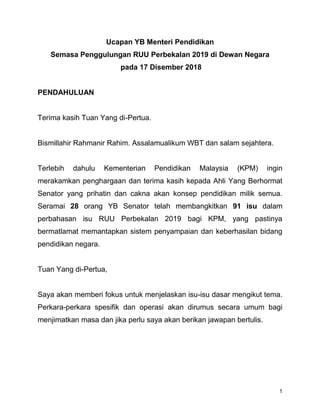 Teks Ucapan YB Menteri Pendidikan Semasa Penggulungan RUU Perbekalan u2026