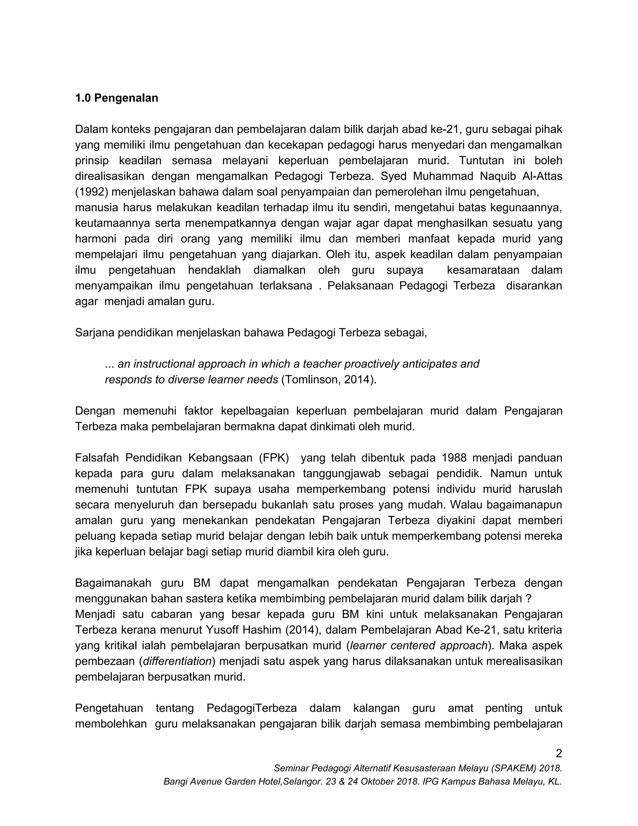 Penggunaan bahan sastera dalam pengajaran dan pembelajaran terbeza | PDF
