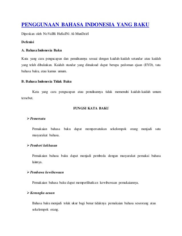 Penggunaan Bahasa Indonesia Yang Baku