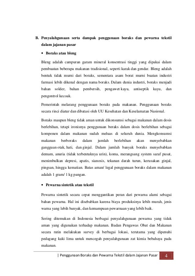PENGGUNAAN BORAKS DAN PEWARNA TEKSTIL DALAM JAJANAN PASAR