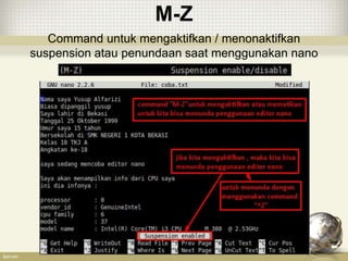 M-Z
Command untuk mengaktifkan / menonaktifkan
suspension atau penundaan saat menggunakan nano
 