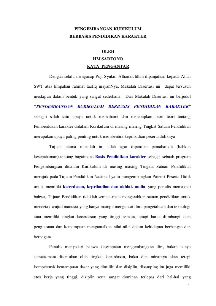 Pengintegrasian Pendidikan Karakter Dalam Pengembangan Kurikulum