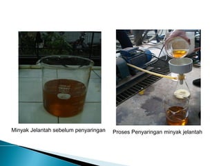 Proses Penyaringan minyak jelantah 
Minyak Jelantah sebelum penyaringan  