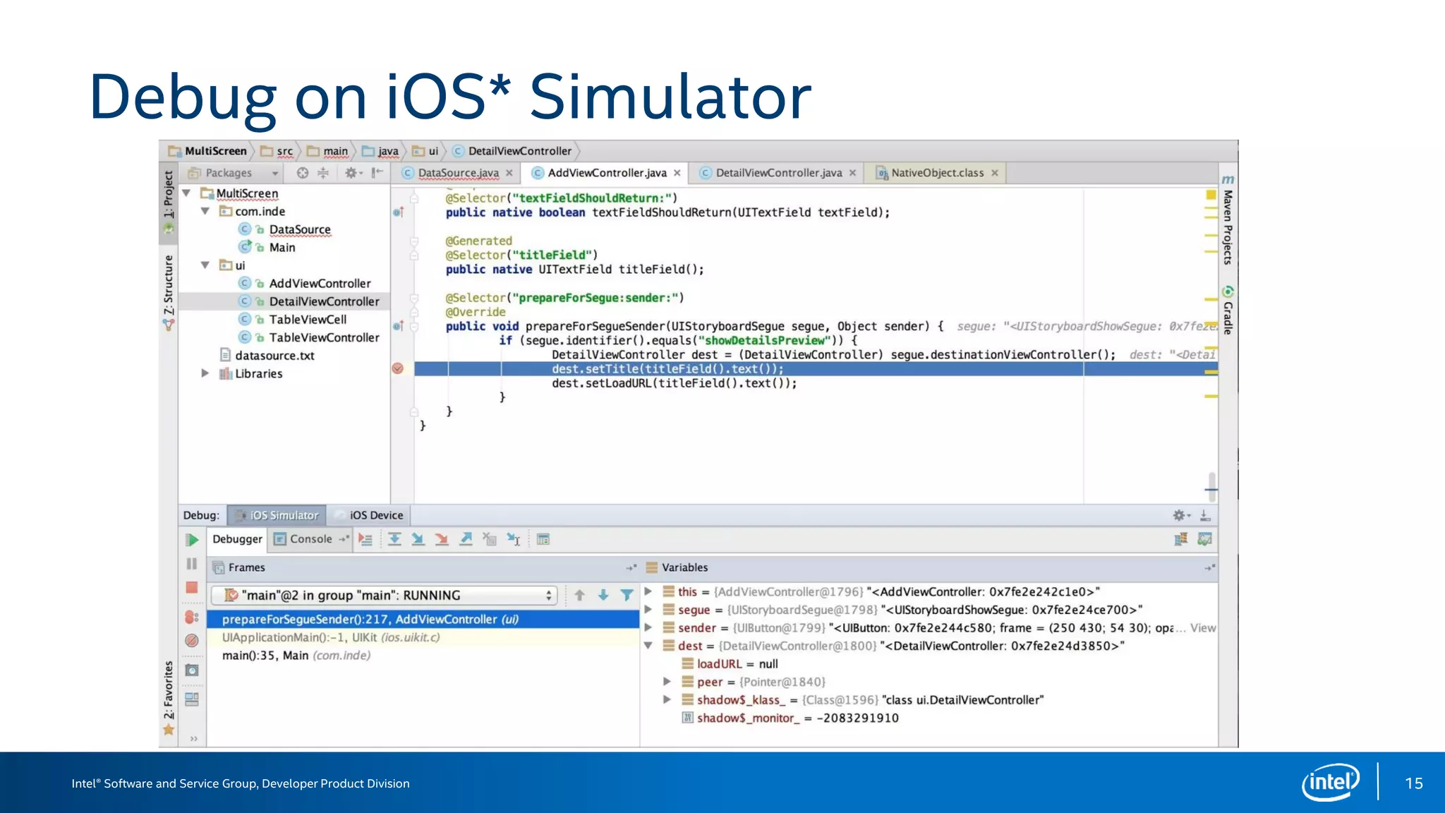 Intel® Software and Service Group, Developer Product Division
Debug on iOS* Simulator
15
 