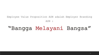 42
Employee Value Proposition ASN adalah Employer Branding
ASN :
“Bangga Melayani Bangsa”
 