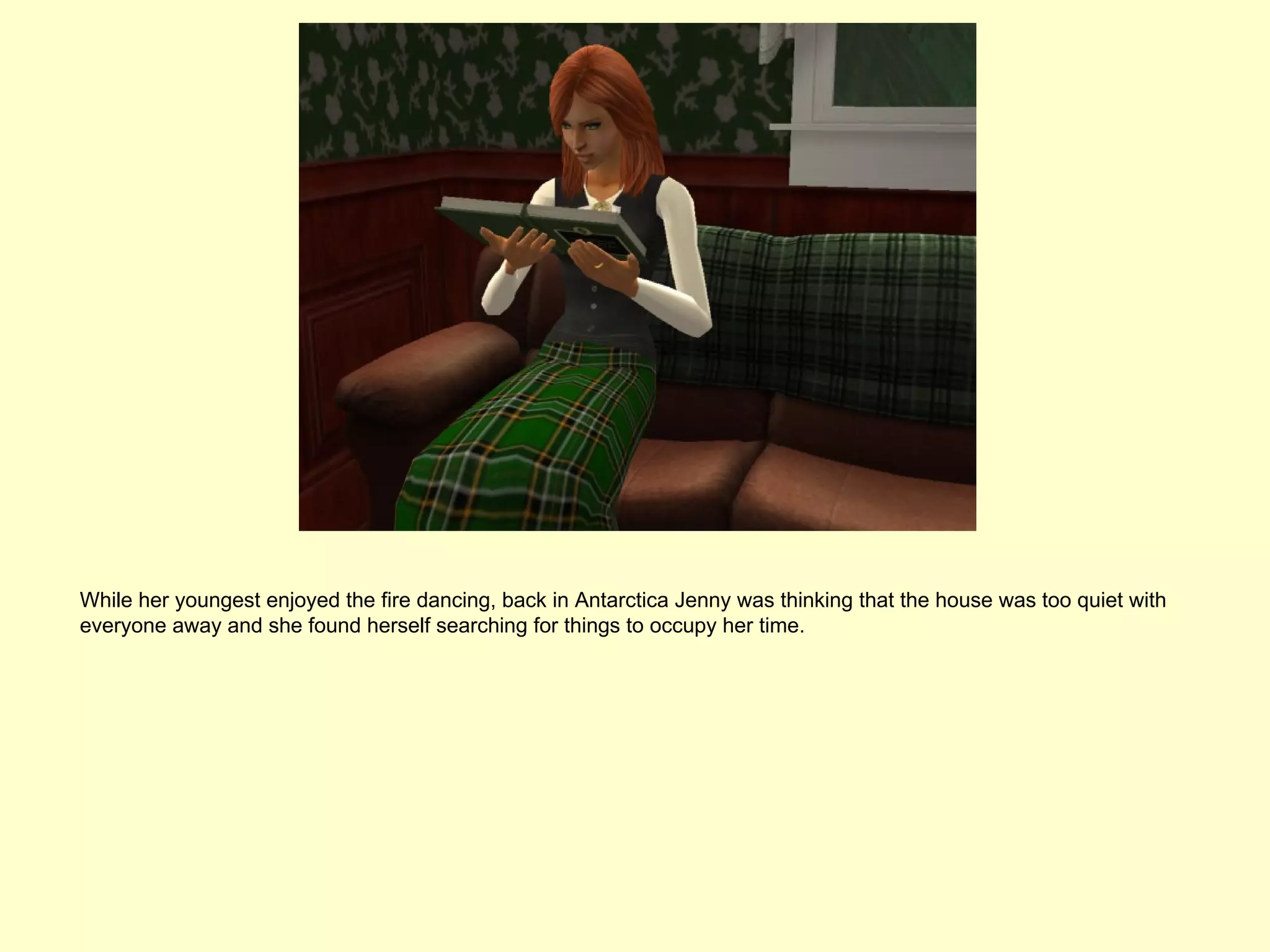 While her youngest enjoyed the fire dancing, back in Antarctica Jenny was thinking that the house was too quiet with
everyone away and she found herself searching for things to occupy her time.
 