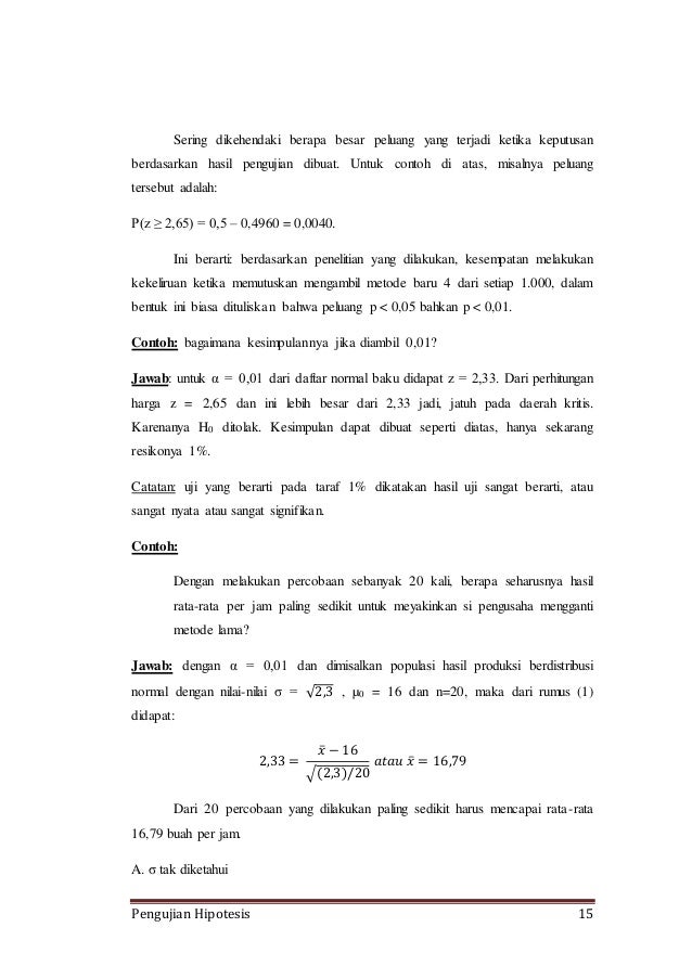 Pengujian Hipotesis (Makalah Pengantar Statistika)