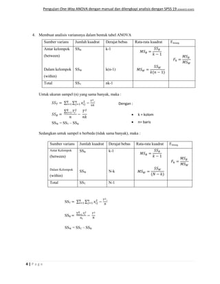 Pengujian one way anova dengan manual dan spss 19