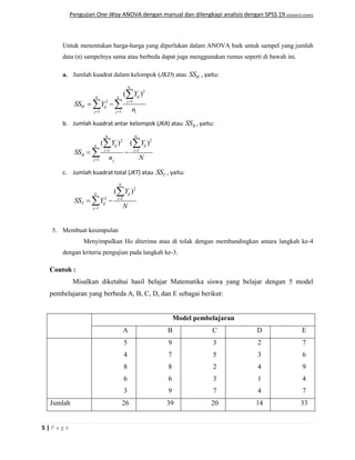 Pengujian one way anova dengan manual dan spss 19