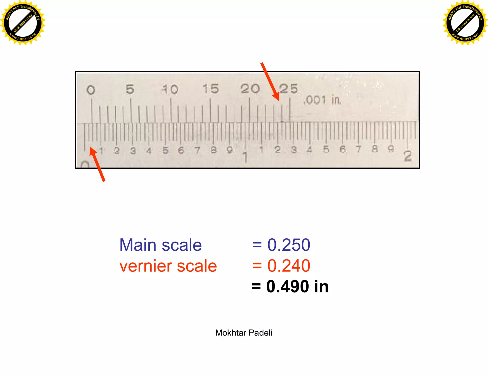 F T ra n sf o                                                              F T ra n sf o
          PD                   rm                                                    PD                   rm
      Y                                                                          Y
 Y




                                                                            Y
                                er




                                                                                                           er
ABB




                                                                           ABB
                          y




                                                                                                     y
                       bu




                                                                                                  bu
                                    2.0




                                                                                                               2.0
                     to




                                                                                                to
                  re




                                                                                             re
                he




                                                                                           he
           k




                                                                                      k
          lic




                                                                                     lic
      C




                                                                                 C
      w                        om                                                w                        om
  w




                                                                             w
          w.                                                                         w.
               A B B Y Y.c                                                                A B B Y Y.c




                                          Main scale          = 0.250
                                          vernier scale       = 0.240
                                                              = 0.490 in

                                                      Mokhtar Padeli
 