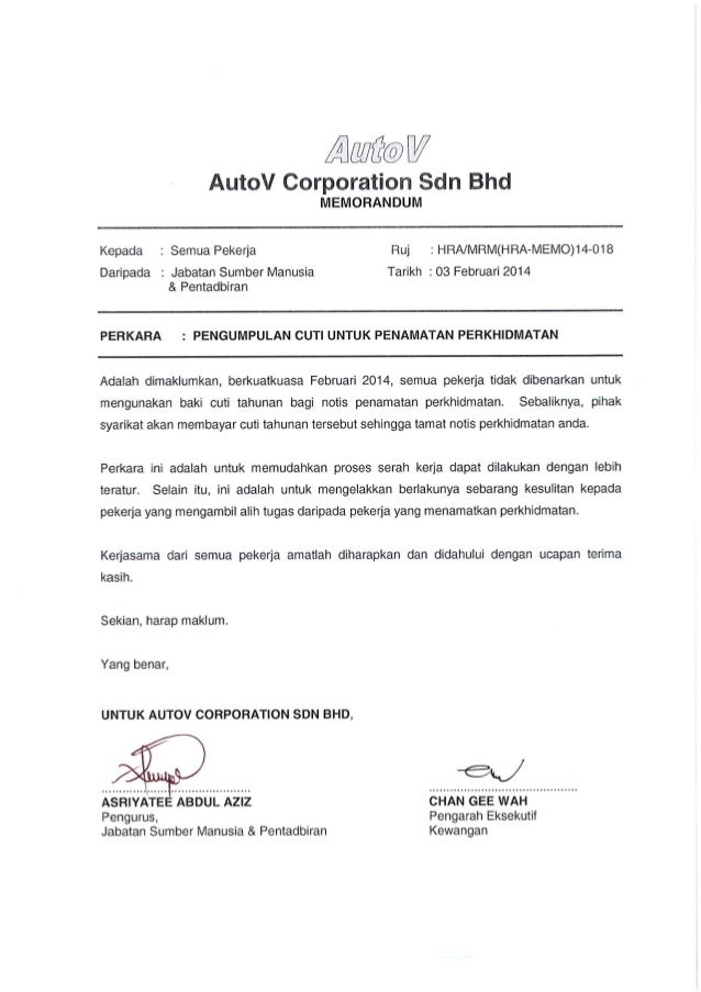 Contoh Surat Penamatan Kerja Kepada Pekerja