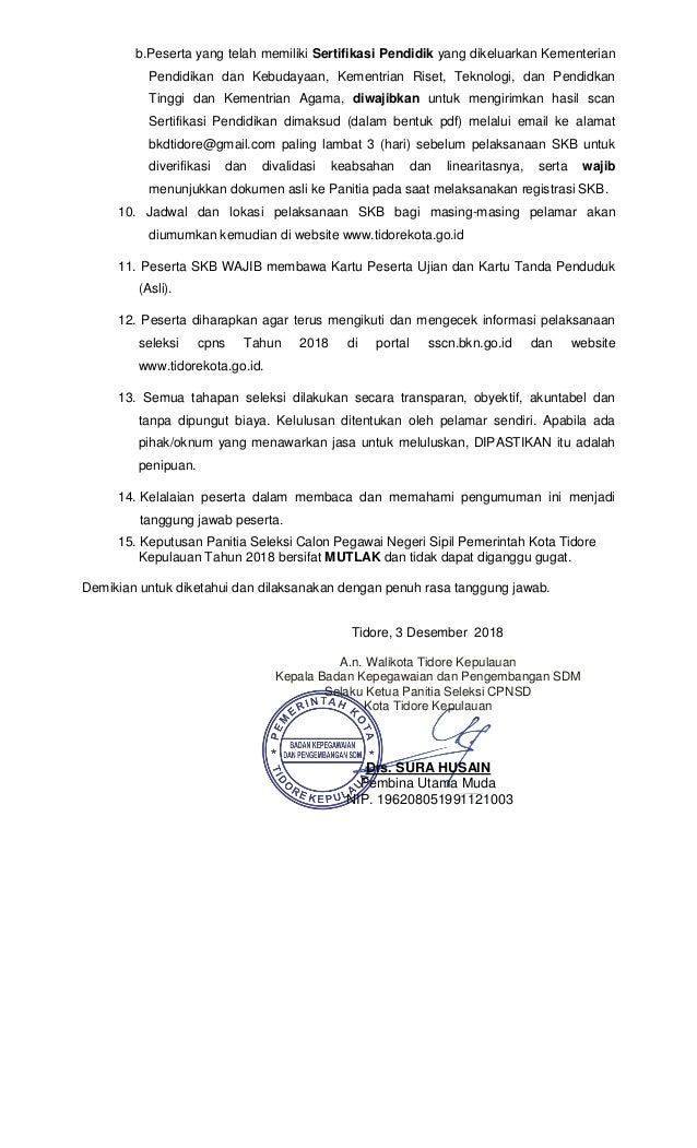 Kuota cpns kota tidore kepulauan 2021