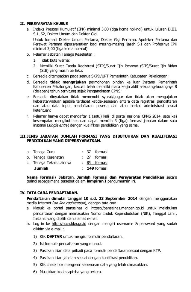 Pengumuman Cpns Kabupaten Pekalongan 2014