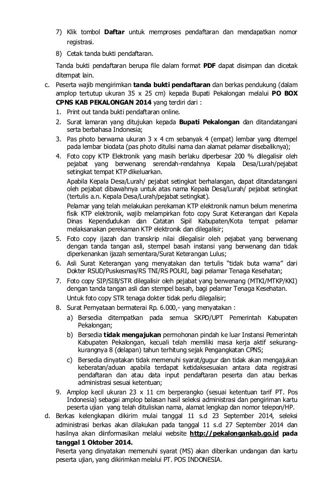 Pengumuman CPNS Kabupaten Pekalongan 2014