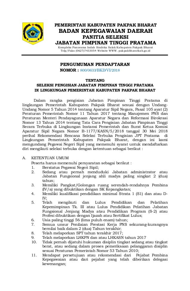 Pengumuman Seleksi Terbuka Jpt