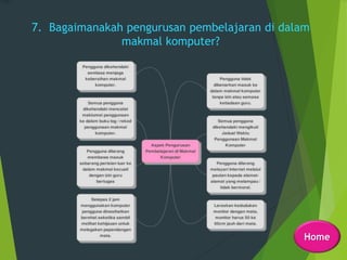 7. Bagaimanakah pengurusan pembelajaran di dalam
makmal komputer?
Home
 