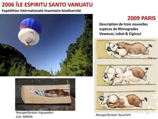 2006 ÎLE ESPIRITU SANTO VANUATU
Expédition internationale Inventaire biodiversité

                                                                        2009 PARIS
                                                      Description de trois nouvelles
                                                      espèces de Rhinogrades
                                                      Vawouar, Labat & Cigissui




        Nasoperforator leguyaderi                                                 17
                                                    Nasoperforator boucheti
        Coll. MNHN
 