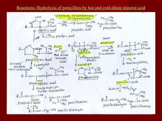 Reactions: Hydrolysis of penicillins by hot and cold dilute mineral acidReactions: Hydrolysis of penicillins by hot and cold dilute mineral acid
 