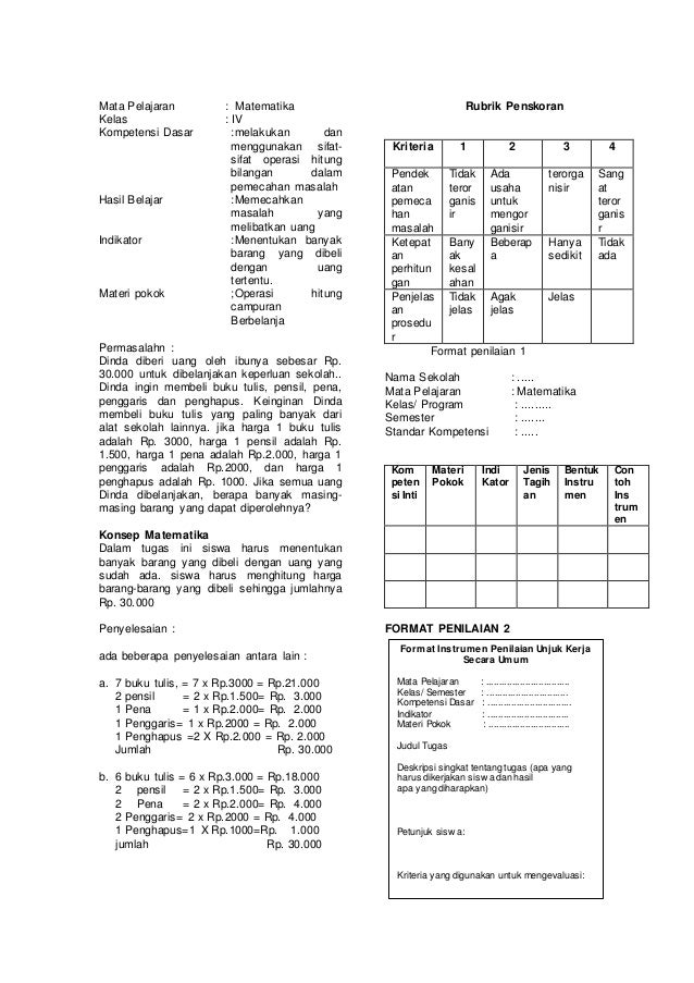 PENILAIAN AUTENTIK UNJUK KERJA DALAM PEMBELAJARAN MATEMATIKA
