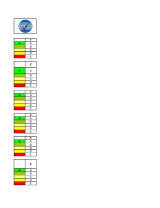 1
A   A
    B
    C
    D
    E


    2

A   A
    B
    C
    D
    E

    3
A   A
    B
    C
    D
    E

    4
A   A
    B
    C
    D
    E

    5
A   A
    B
    C
    D
    E


    6

A   A
    B
    C
    D
    E
 