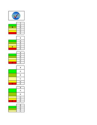 1
    A
B   B
    C
    D
    E


    2
    A
    B
    C
D   D
    E

    3
    A
    B
    C
    D
E   E


    4

    A

    B

    C
    D
E   E

    5
    A

    B
    C
    D
E   E

    6
    A
    B
    C
 