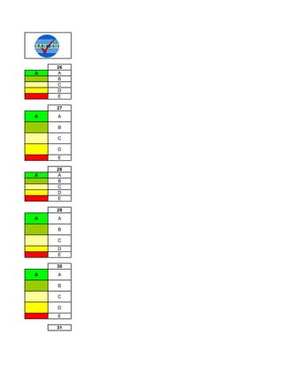26
A   A
    B
    C
    D
    E

    27
A   A

    B

    C

    D
    E

    28
A   A
    B
    C
    D
    E

    29
A   A

    B

    C
    D
    E

    30
A   A

    B

    C

    D
    E

    31
 