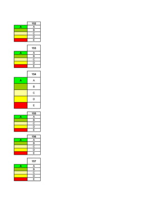 152
A    A
     B
     C
     D
     E


    153
A   A
    B
    C
    D
    E


    154

A   A

    B

    C

    D

    E


    155
A    A
     B
     C
     D
     E

    156
A    A
     B
     C
     D
     E


    157
A   A
    B
    C
    D
    E
 