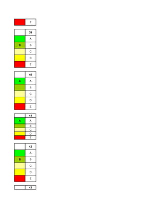 E


    39

    A

B   B

    C

    D

    E


    40

A   A

    B

    C

    D

    E


    41
A   A
    B
    C
    D
    E


    42

    A

B   B

    C

    D

    E


    43
 