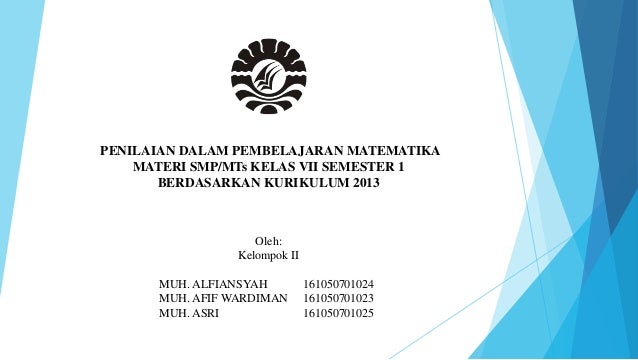 Penilaian Dalam Pembelajaran Matematika Materi Smp Mts Kelas Vii Seme