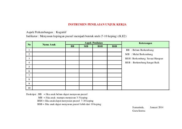 Format Penilaian Harian K13 Paud Guru Paud