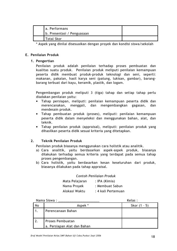 Penilaian kelas depdiknas
