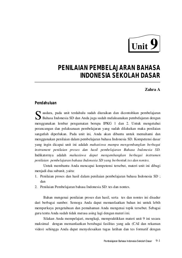 Penilaian Pembelajaran Bahasa Indonesia Di Sd Unit 9
