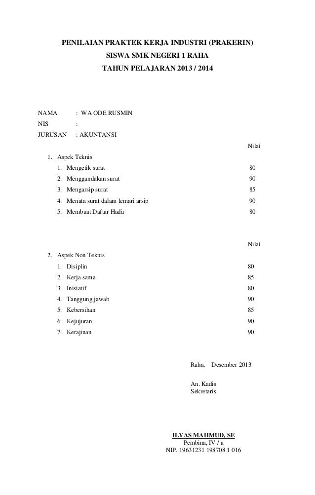 Format Penilaian Prakerin Akuntansi Smk Belajar Online