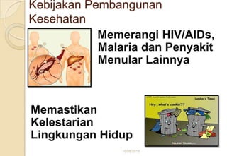 Kebijakan Pembangunan
Kesehatan
Memerangi HIV/AIDs,
Malaria dan Penyakit
Menular Lainnya
Memastikan
Kelestarian
Lingkungan Hidup
15/05/2012
 