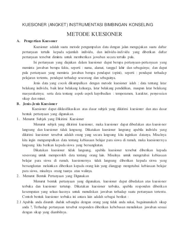 Penjelasan Kuesioner