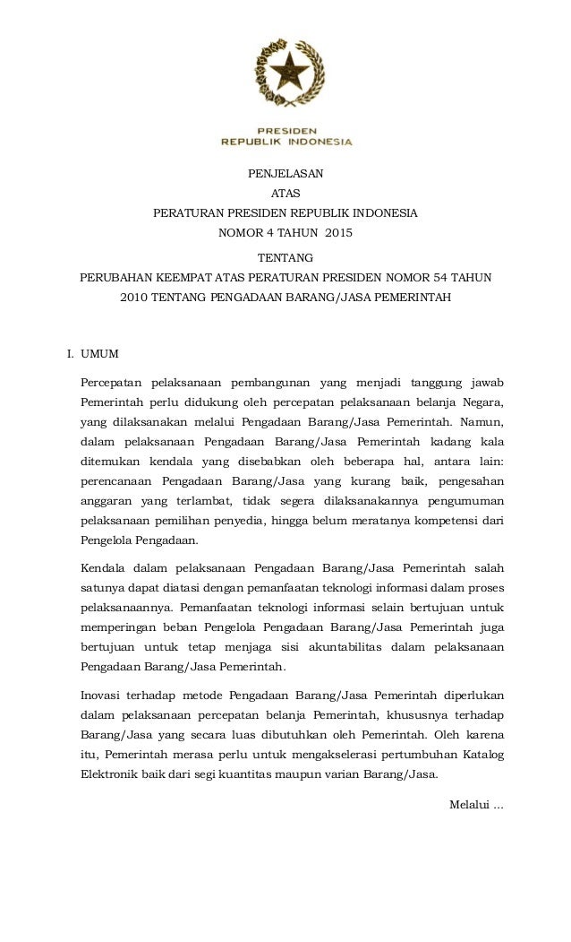 Penjelasan Perpres 4 2015