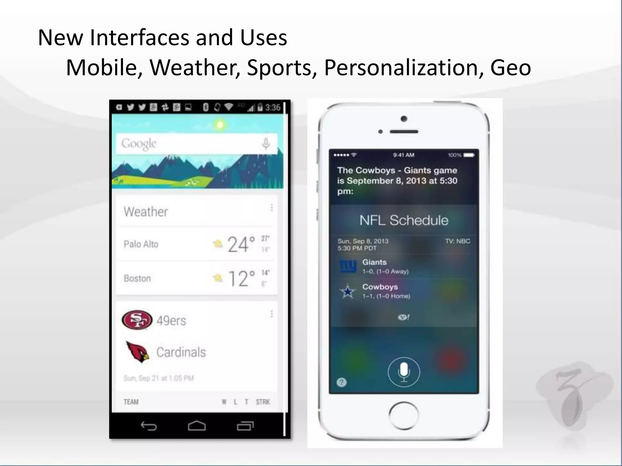 New Interfaces and Uses 
Mobile, Weather, Sports, Personalization, Geo 
 