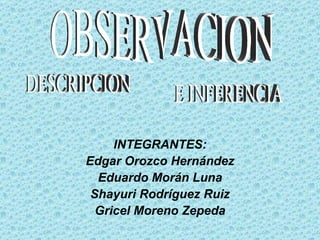 INTEGRANTES: Edgar Orozco Hernández Eduardo Morán Luna Shayuri Rodríguez Ruiz Gricel Moreno Zepeda OBSERVACION DESCRIPCION E INFERENCIA 