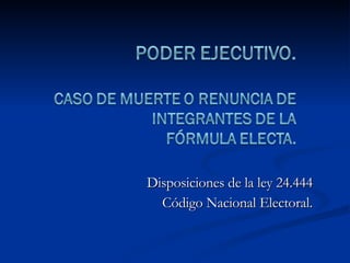 Disposiciones de la ley 24.444 Código Nacional Electoral. 
