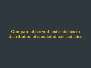 Compare observed test statistics to
distribution of simulated test statistics
 