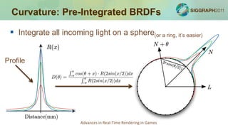 Curvature: Pre-Integrated BRDFs

  Integrate all incoming light on a sphere(or a ring, it’s easier)


Profile




                         Advances in Real-Time Rendering in Games
 