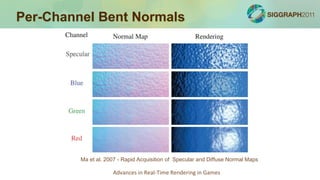 Per-Channel Bent Normals




         Ma et al. 2007 - Rapid Acquisition of Specular and Diffuse Normal Maps

                     Advances in Real-Time Rendering in Games
 