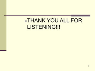 57
THANK YOU ALL FOR
LISTENING!!!
 