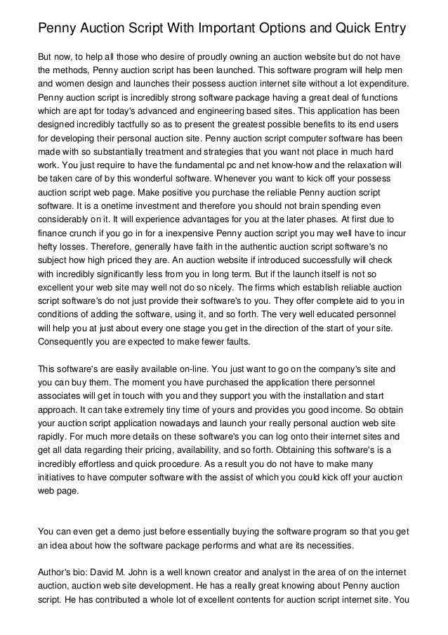 Penny Auction Script With Important Options and Quick Entry