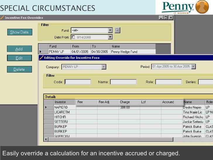 Incentive Fees Penny It Works Fund Accounting Software