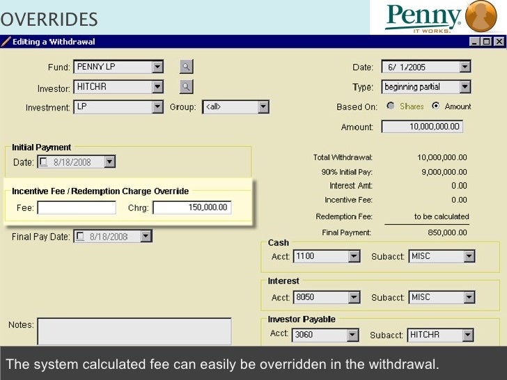 Redemption Fees Penny It Works Fund Accounting Software