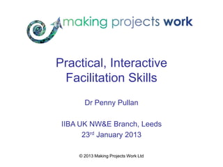 Practical, Interactive
 Facilitation Skills
       Dr Penny Pullan

 IIBA UK NW&E Branch, Leeds
       23rd January 2013

     © 2013 Making Projects Work Ltd
 