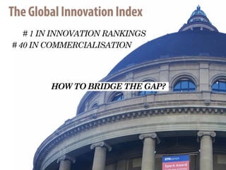# 40 IN COMMERCIALISATION
HOW TO BRIDGE THE GAP?
# 1 IN INNOVATION RANKINGS
 