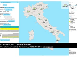 Wikipedia and Cultural Tourism
Iolanda Pensa, Università di Macerata, 21 April 2023, CC BY 4.0 http://iopensa.it
 