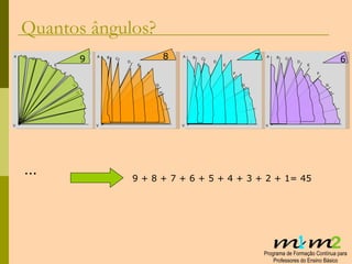 Quantos ângulos? … 9 + 8 + 7 + 6 + 5 + 4 + 3 + 2 + 1= 45 9 8 7 6 